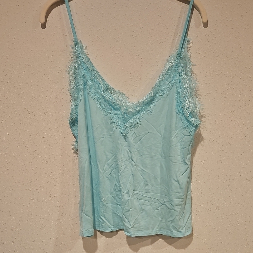 POL Mint Green Lace Trim Relaxed Oversized Camisole Tank Top Sz.S NWOT